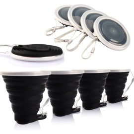 ME.FAN Silicone Collapsible Travel Cup - Silicone Folding Camping Cup with Lids - Expandable Drinking Cup Set of 4- Portable, Graduated [9.22oz]