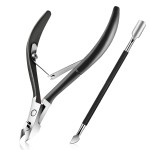 Easkep Cuticle Trimmer and Pusher, Professional Stainless Steel Cuticle Cutter, Black