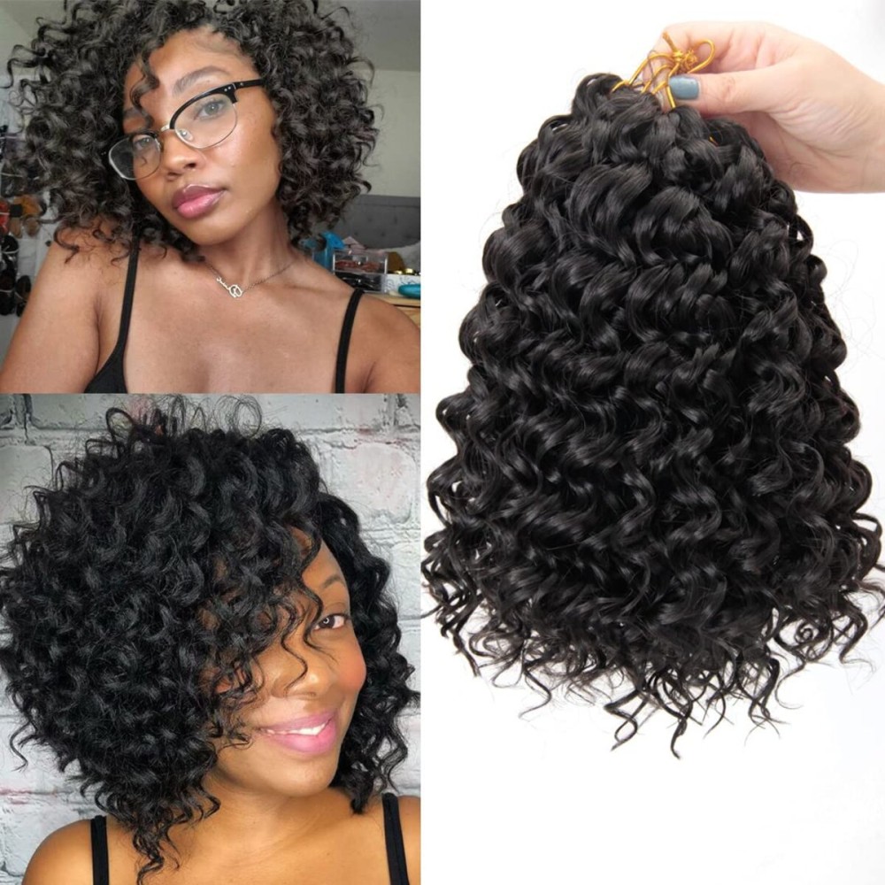 GoGo Curl Crochet hair for Black Women Short Beach Curl crochet hair Bohemian Crochet Braids Natural Black Deep Wave Braiding hair Extensions (10inch,1B)
