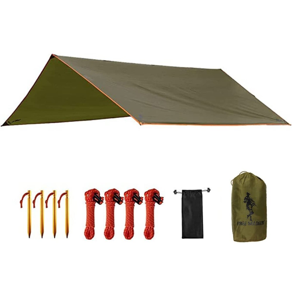 FREE SOLDIER Waterproof Portable Tarp Multifunctional Outdoor Camping Traveling Awning Backpacking Tarp Shelter Rain Tarps (Simplify Brown 1010.5ft)