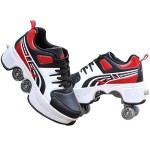 Double-Row Deform Wheel Automatic Walking Shoes Invisible Deformation Roller Skate 2 in 1 Removable Pulley Skates Skating Parkour (RED Black, US8.5)