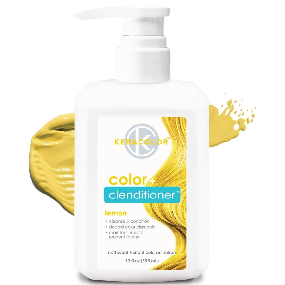 Keracolor Color + Clenditioner 3-in-1 Color-Depositing Conditioner, Gently Cleanses & Conditions, Semi-Permanent Lemon Hair Color, 12 Fl Oz