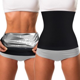 Geyoga Waist Trimmer Sweat Waist Trainer Wrap Stomach Wraps for Women Bodybuilding (Silver Inner,L Size)