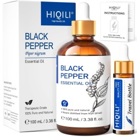 HIQILI Black Pepper Essential Oil for Aromatherapy & Diffuser - Natural Spicy & Warming Scent - Therapeutic Grade - 3.38 Fl Oz
