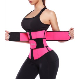 ANGOOL Neopren Waist Trainer For Women,Workout Plus Size Trimmer Belt Sauna Sweat Corset Cincher With Zipper 2XL Pink