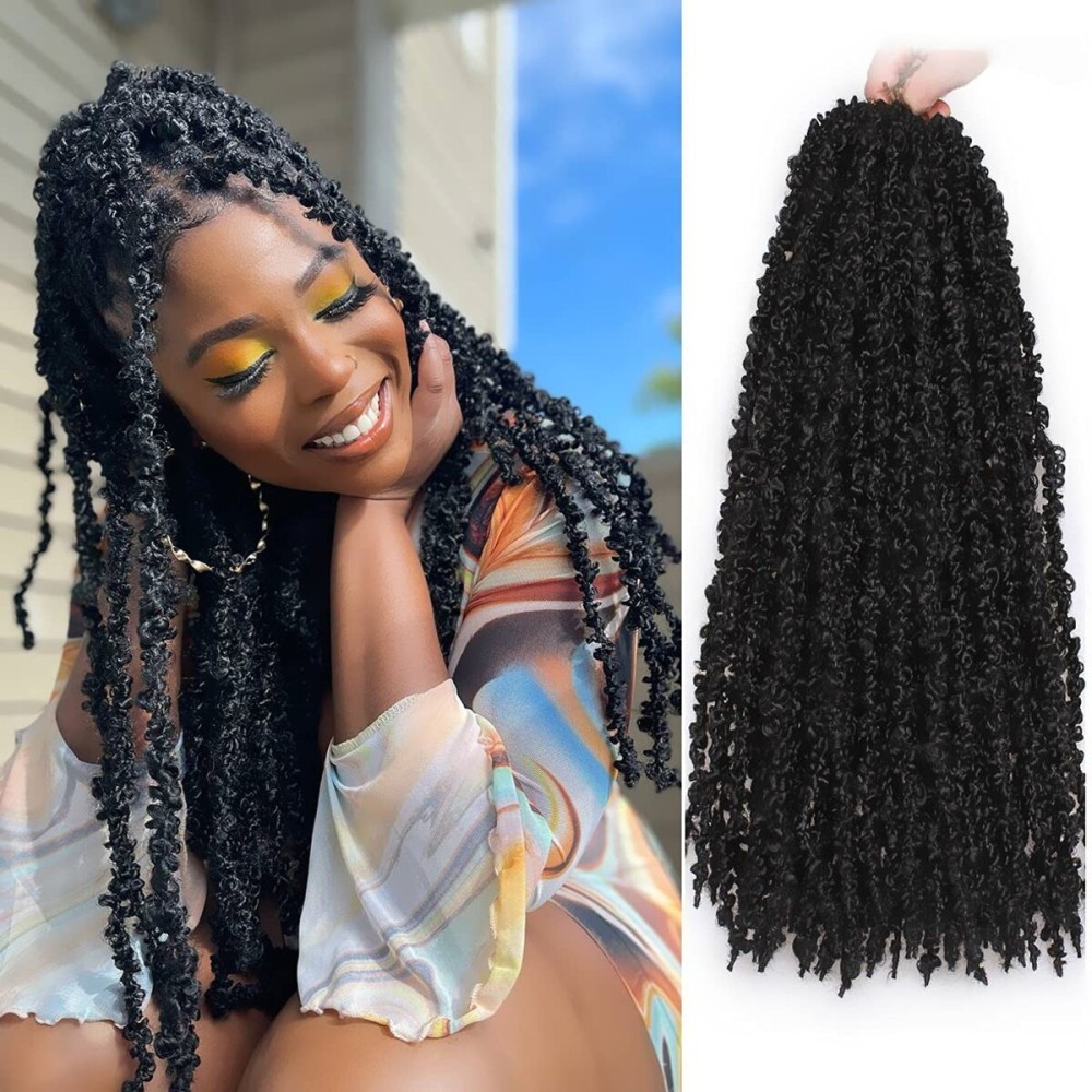 ZRQ 6 Packs Butterfly Locs Crochet Hair 20 Inch Black Distressed Faux Locs Hair Extensions Pre-looped Crochet Braids Synthetic Soft Locs For Women 1B
