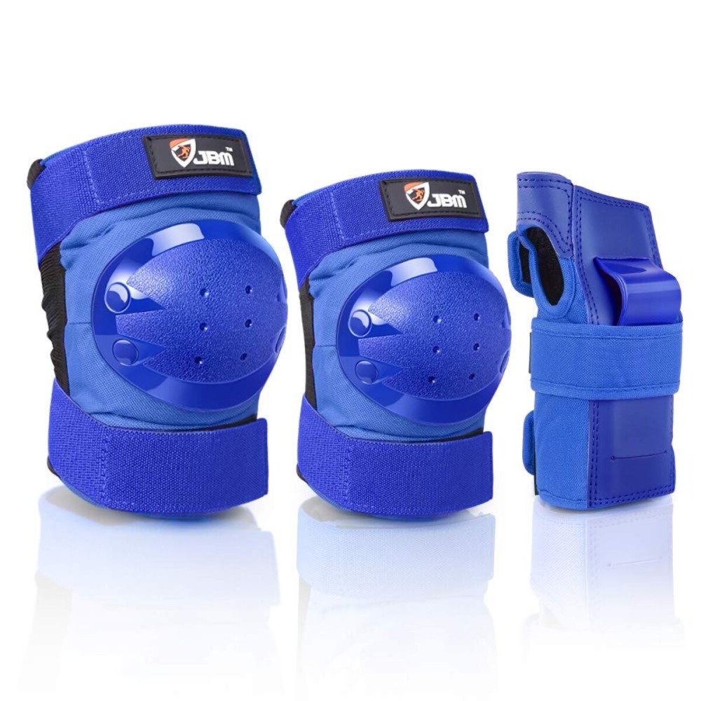 JBM Youth Knee Pads Elbow Pads and Wrist Guards Full Protective Gear for Skateboarding Skate Inline Riding Beginner Scooter Roller Skater (Blue, Medium)