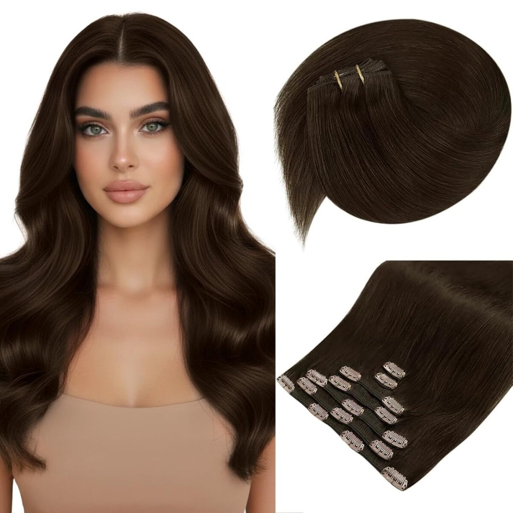 Sunny Hair Clip in Hair Extensions Straight Human Hair Clip in Extensions Remy Clip in Hair Extensions Real Human Hair Extensions Clip ins Brown Mix 14inch