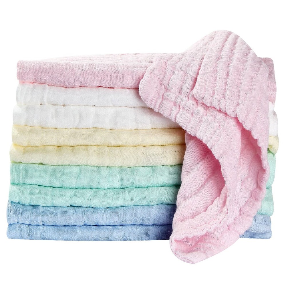 Koo-dib Soft Newborn Essentials - Muslin Washcloths & Towels for Sensitive Skin - 10 Pack, 10x10 Inches - Baby Register Shower Gift