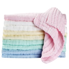 Koo-dib Soft Newborn Essentials - Muslin Washcloths & Towels for Sensitive Skin - 10 Pack, 10x10 Inches - Baby Register Shower Gift
