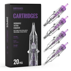 Wormhole Tattoo Cartridge Needles, 20pcs Mixed Sizes 3RL 5RL 5RM 7RM Disposable Tattoo Needles Cartridge Round Liner Shader Magnum for Cartridge Tattoo Pen Machine Permanent Makeup Tattoo Supplies