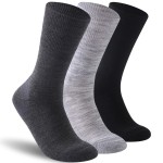 Facool Wide Crew Loose Top Socks, Mens Womens Merino Wool Non-Binding Diabetic Wellness Socks with Seamless Toe(Big and Tall Available), 3 Pair Multi-Color Light Gray, Black,Deep Gray, Large