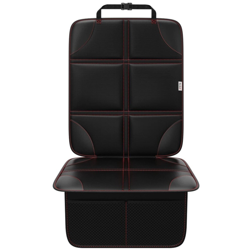 Meolsaek Car Seat Protector, Non-Slip Backing Will Not Leave Imprint, Waterproof Thicker Car Seat Cover for SUV, Sedan, Truck, Leather Car Seat Cushion (Black with Red Stitching 1pc)