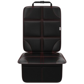 Meolsaek Car Seat Protector, Non-Slip Backing Will Not Leave Imprint, Waterproof Thicker Car Seat Cover for SUV, Sedan, Truck, Leather Car Seat Cushion (Black with Red Stitching 1pc)