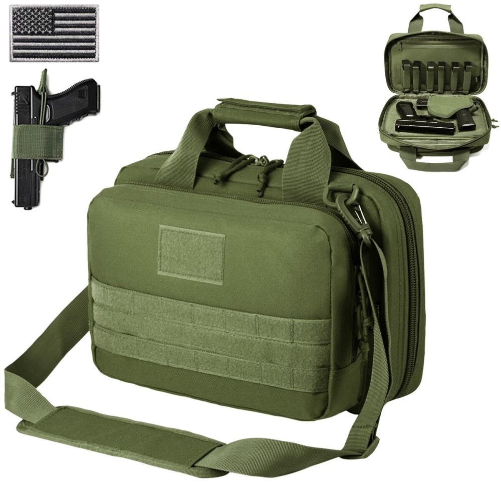 DBTAC Gun Range Bag XS | Tactical 1~2 Pistol Bag Firearm Shooting Case with Lockable Zipper for Handguns and Ammo (Green)