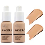 BestLand 2Pack PHOERA Foundation Full Coverage Liquid Foundation Cream - Long-lasting Lightweight Concealer - Oil-Free Formula - Natural Shade - Suitable for All Skin Types (2 Pack Buff Beige 104)