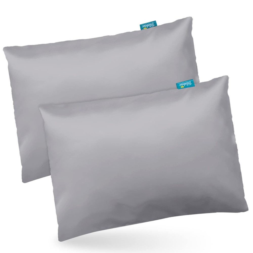 Satin 2 Pack Kids Toddler Pillowcase Fits for Children Toddler Pillows 13x 18 or 14x19, Envelope Travel Toddler Pillow Cover Case, Gray