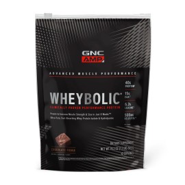 GNC AMP Wheybolic Clinically Proven Protein Powder, 40g Whey Protein, BCAA, Leucine, Increases Muscle Strength, Muscle Building, 3rd Party Tested, Chocolate Fudge, Gluten Free, 10 Servings