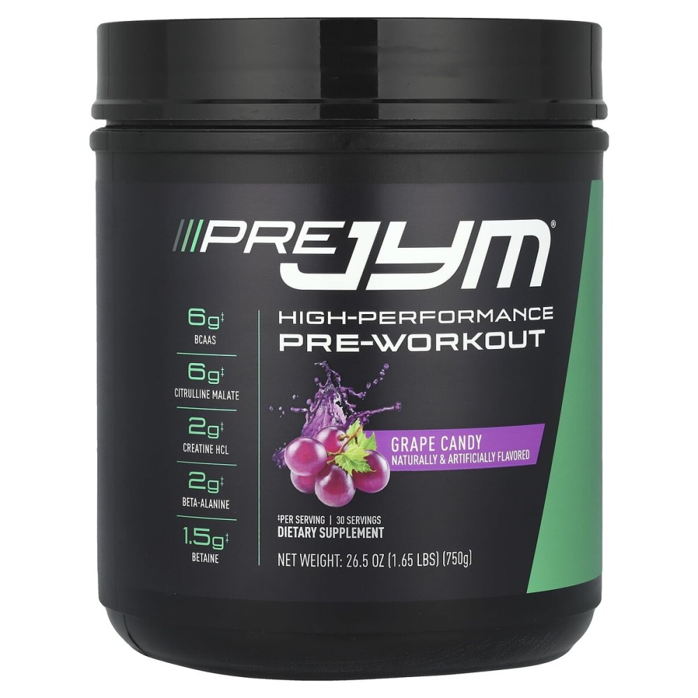 JYM Supplement Science Pre JYM Grape Candy Pre Workout Powder for Men & Women, BCAAs, Nootropics, Creatine HCI, Citrulline, Beta-Alanine, Betaine, Taurine, Huperzine, 30 Servings