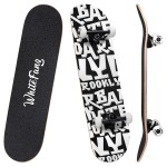 WhiteFang Skateboards for Beginners, Complete Skateboard 31 x 7.88, 7 Layer Canadian Maple Double Kick Concave Standard and Tricks Skateboards for Kids and Beginners (Letters)