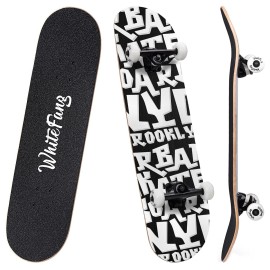 WhiteFang Skateboards for Beginners, Complete Skateboard 31 x 7.88, 7 Layer Canadian Maple Double Kick Concave Standard and Tricks Skateboards for Kids and Beginners (Letters)