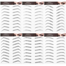 Blulu 6 Sheets 4d Hair-like Waterproof Eyebrow Tattoos Stickers Transfers Temporary Brow Tattoo Peel off Grooming Shaping Sticker in Arch Style, 66 Pairs Black(Elegant Styles)