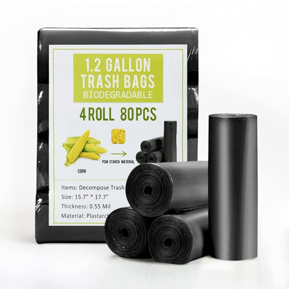 Jaoul Trash Bags 1.2 Gallon, Small Garbage Bags, Strong & Unscented Mini Trash Bags for Kitchen, Bathroom, Office, Restroom, Car, Black, 80 Counts