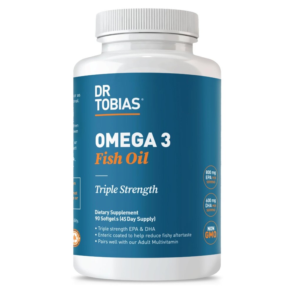 Dr. Tobias Omega 3 Fish Oil, 2000mg Triple Strength with 800mg EPA 600mg DHA Per Serving, Fish Oil Omega 3 Supplements for Heart, Brain & Immune Support, 90 Softgels, 45 Servings