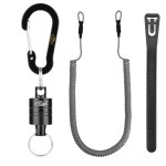 SF Strongest Magnetic Release Holder Keychain Fly Fishing Net Retractor Magnet Clip with Coiled Lanyard Aluminum Alloy Hook - Black