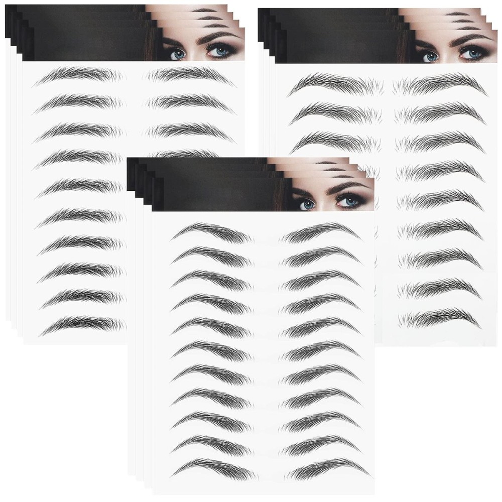 Maitys 12 Sheets 108 Pairs 4D Hair Like Waterproof Eyebrow Tattoos Stickers Temporary Transfer Brows Decal Peel off Fake Eyebrow Sticker Instant Authentic Brow Decal for Women(Elegant Style)