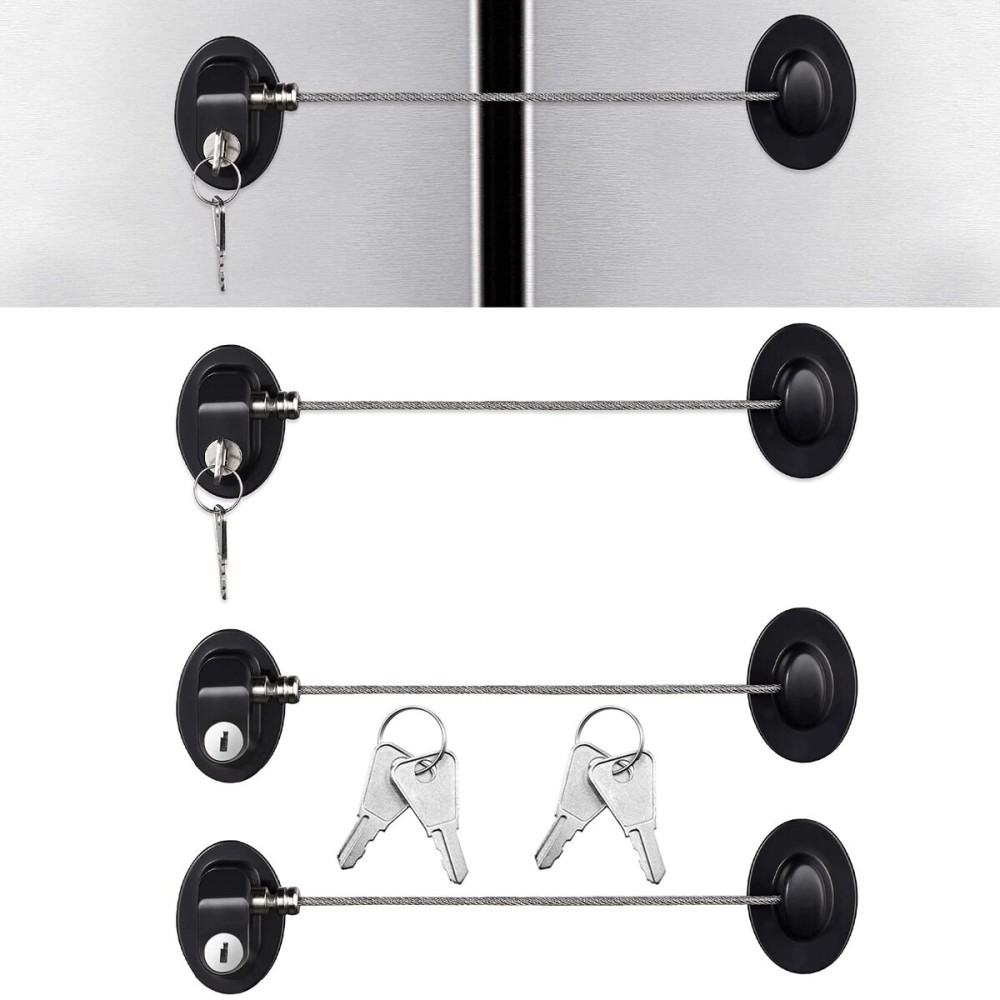 Hotop 4 Pack Cabinet Locks with Keys Mini Fridge Refrigerator Locks for Kids Toddlers Self Adhesive Child and Baby Proofing Safety for Deep Freezer Drawers Doors Latch(Black)