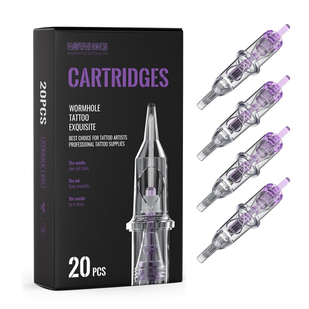 Wormhole Tattoo Cartridge Needles, 20pcs 7RM Disposable Tattoo Needle Cartridges Standard 7 Curved Magnum for Tattoo Pen Tattoo Cartridge Machine Permanent Makeup Tattoo Supplies (1207RM)