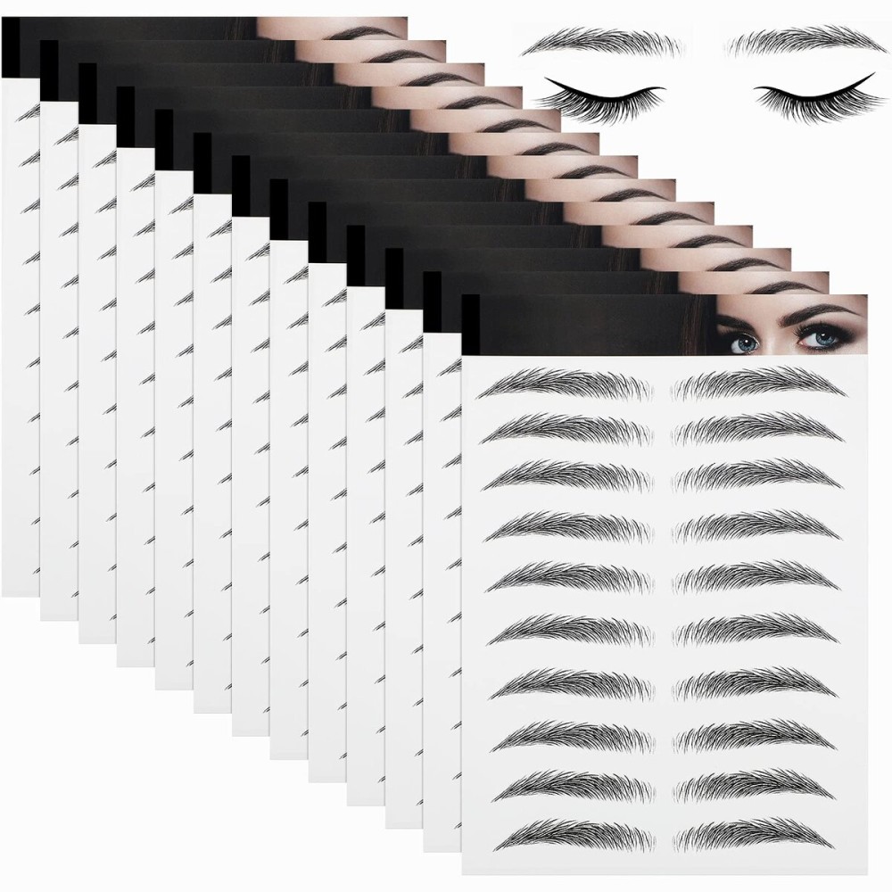 Maitys 12 Sheets 108 Pairs 4D Hair Like Waterproof Eyebrow Tattoos Stickers Temporary Transfer Brows Decal Peel off Fake Eyebrow Sticker Instant Authentic Brow Decal for Women(Stylish Style)