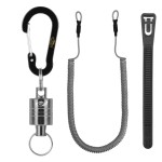 SF Strongest Magnetic Release Holder Keychain Fly Fishing Net Retractor Magnet Clip with Coiled Lanyard Aluminum Alloy Hook - Gunmetal