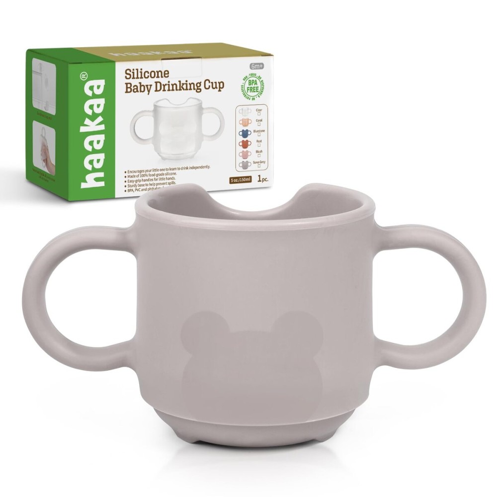 haakaa Silicone Toddler Cups, BPA Free Drop-Proof Training Open Cups for Baby 6 Months+, 5 Ounce (Suva Grey)