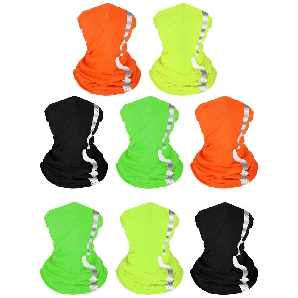 SATINIOR 8 Pcs Neck Gaiter, Reflective Cooling UV Protection Neon Bandana Breathable Face Mask for Men Women Cycling Skiing(Bright Colors,Milk Silk)
