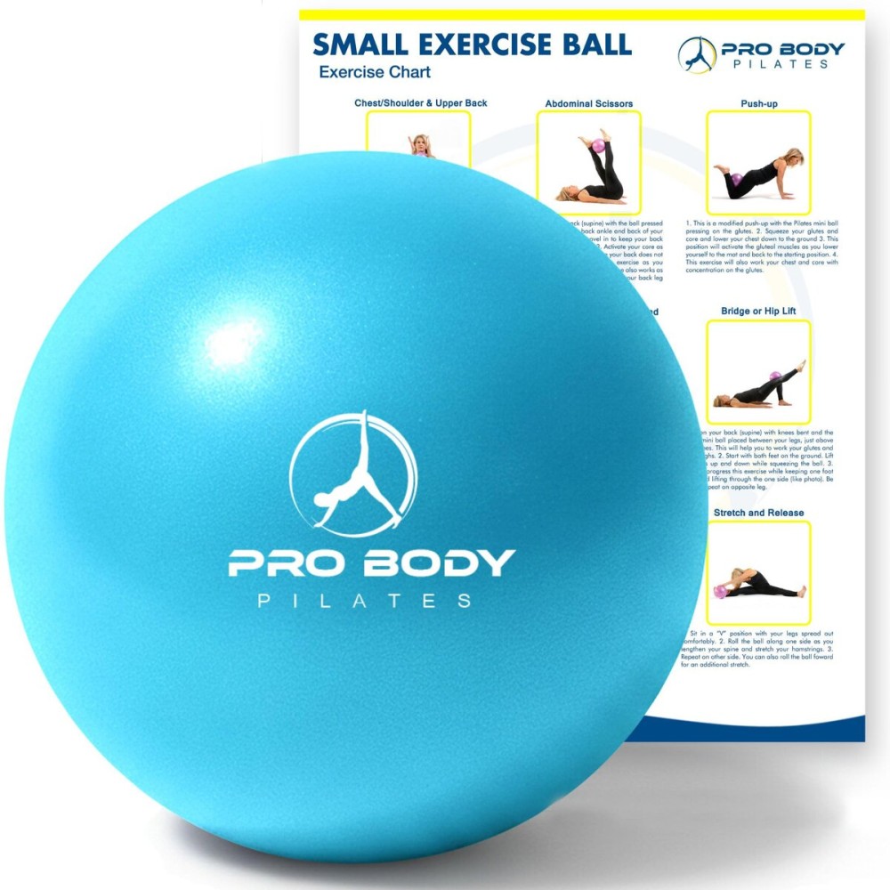 ProBody Pilates Small Exercise Ball - 9 Inch Workout Ball for Stability, Barre, Yoga, Core & Physical Therapy, Home Gym & Office Use (Teal)
