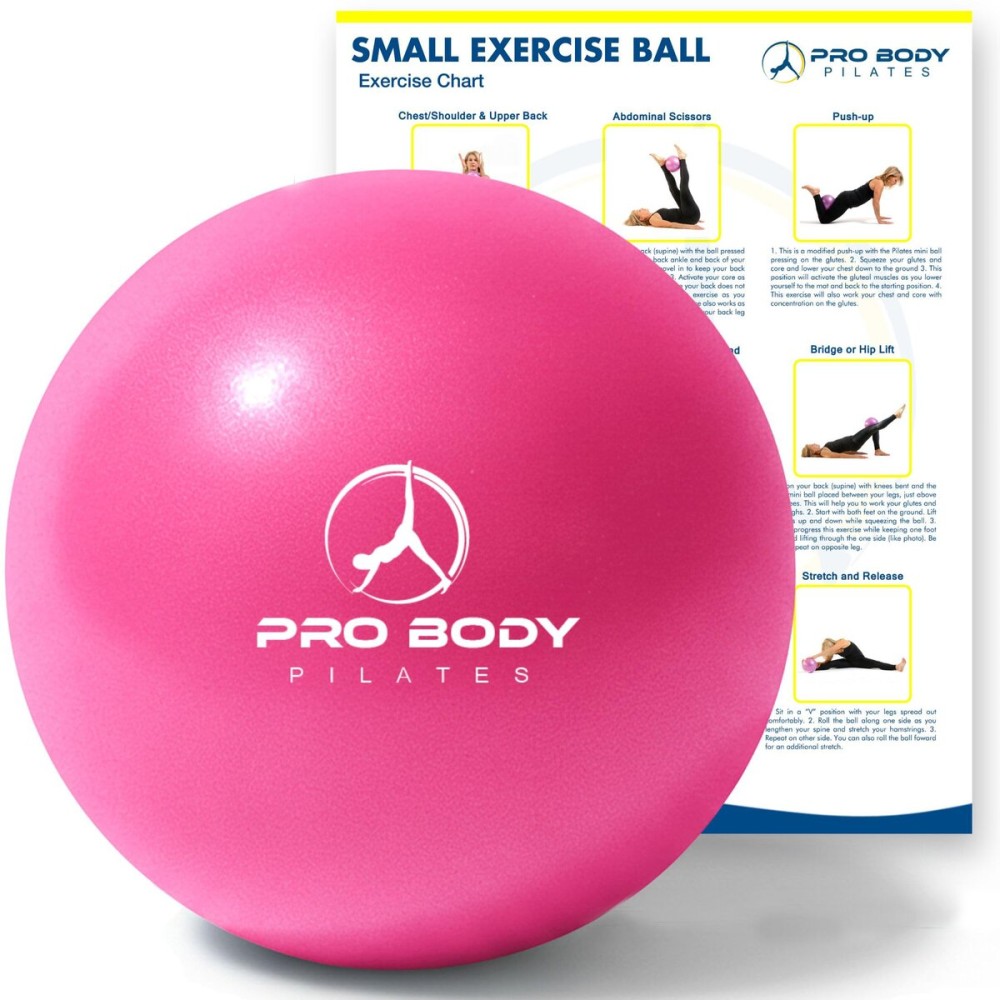 ProBody Pilates Small Exercise Ball - 9 Inch Workout Ball for Stability, Barre, Yoga, Core & Physical Therapy, Home Gym & Office Use (Pink)