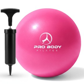 ProBody Pilates Small Exercise Ball with Pump - 9 Inch Workout Ball for Stability, Barre, Yoga, Core & Physical Therapy, Home Gym & Office Use (Pink)