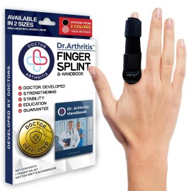Doctor Developed Finger Splint & Handbook - Trigger Finger, Arthritis, RSI - Fits Ring, Index, Pinky & Middle - 2 sizes (Black, S/M)