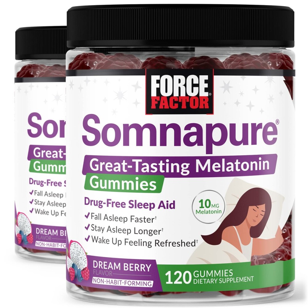 Force Factor Somnapure Gummies with Melatonin, Drug-Free Sleep Support Supplement for Adults with Occasional Sleeplessness, Dream Berry Flavor, 120 Count (Pack of 2)
