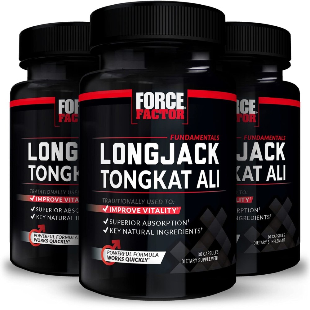 Force Factor Longjack Tongkat Ali 500 mg for Men, Longjack Tongkat Extract to Support Male Vitality & Improve Drive, Capsules with BioPerine Black Pepper Extract, 30 Count (Pack of 3)