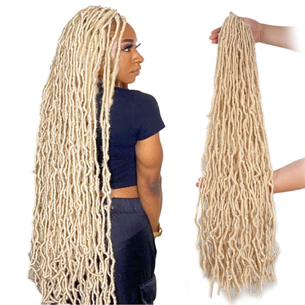 Leeven Blonde Soft Locs 36 Inch New Faux Locs Crochet Hair 7 Packs Pre-looped Extended Natural Wavy Goddess Locs Afro Roots Crochet Braids Synthetic Braiding Hair for Women (613)