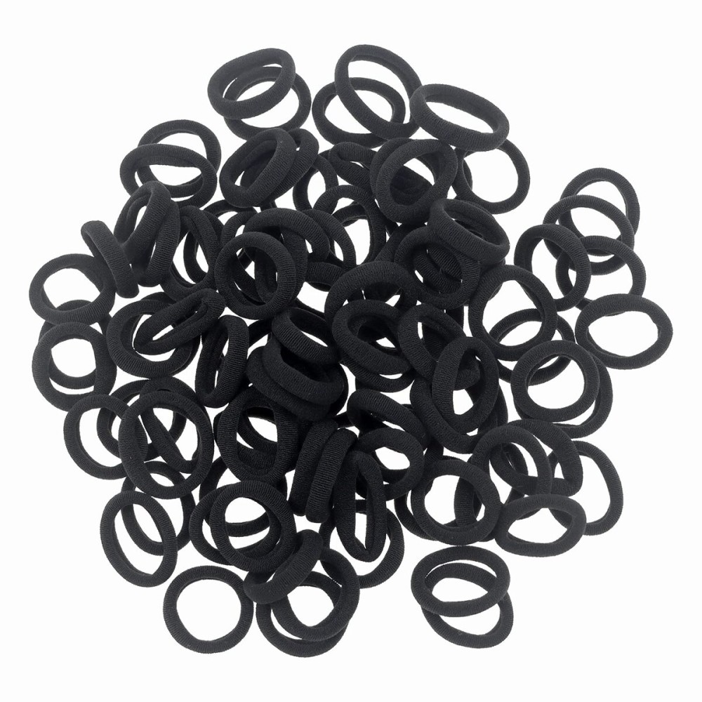 100 Pack Black Color Nylon Small Hair Ties Seamless Colorful Ponytail Holder Toddlers Baby Girls\' Hair Elastics