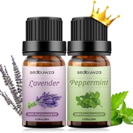 Sedbuwza Lavender Peppermint Essential Oil Set, Lavender Fragrance Oil Peppermint Scent Oil Set for Diffuser, Aromatherapy, Massage, Soap, Candle Making 2 x 10 ml