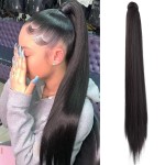 SEIKEA Ponytail Extension Clip in Wrap Around Long Straight Pony Tail Hair Synthetic Hairpiece for Women 30 Inch Color Black Brown