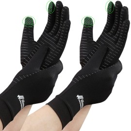 2-Pairs Pack Copper Full Finger Compression Gloves, Copper Arthritis Gloves for Women & Men Relieve Pain from Arthritis Pain, Swelling and Rheumatoid, and Everyday Hands Support (X-Large (Pack of 2))