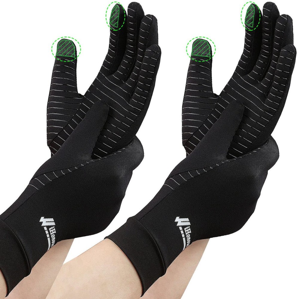 2-Pairs Pack Copper Full Finger Compression Gloves, Copper Arthritis Gloves for Women & Men Relieve Pain from Arthritis Pain, Swelling and Rheumatoid, and Everyday Hands Support (Small (Pack of 2))