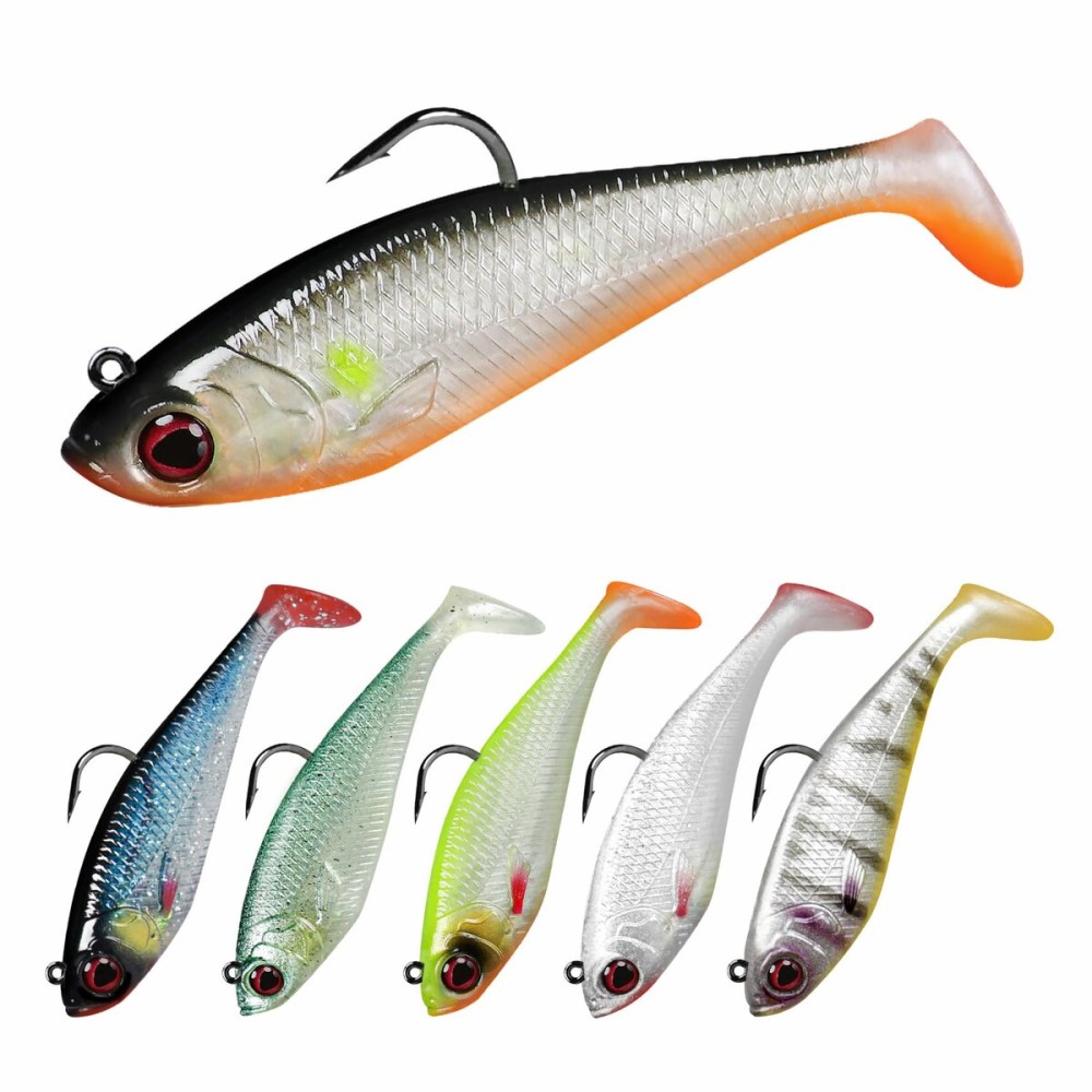 Gotour Weedless Soft Fishing Lures for Freshwater and Saltwater, Premium Pre-Rigged Jig Head Paddle Tail Swimbaits for Bass FishingJigs Fishing Bait for Crappie Trout Walleye, Amazing Fishing Gifts