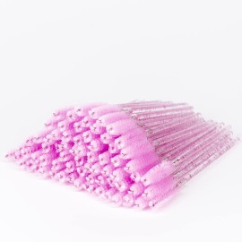 i-Laesh 100 Pcs Disposable Eyelash Brushes, Mascara Wands, Spoolies for Eyelash Extensions, Spoolie Eyebrow Brow Makeup Supplies Kit Glitter Applicator Tool Accessories Bristle (Crystal Pink)